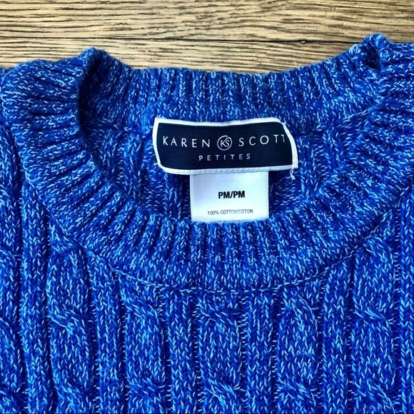 ✨3/$30✨ Karen Scott Blue Cable Knit Crew Neck 100% Cotton Sweater | PM - Picture 2 of 3